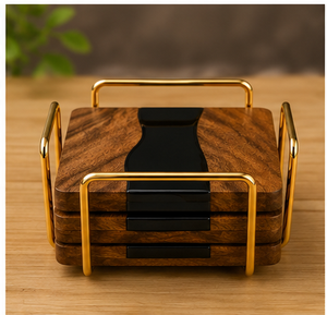 Modern <b>Square</b> Wooden Mats & Pads <b>Set</b> with Gold Frame Non-Slip Design for Home Kitchen Table - Product Image 5
