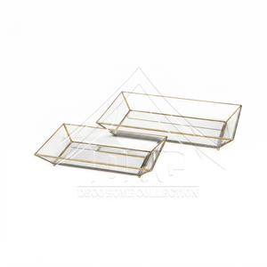 Plateau miroir rectangulaire élégant avec bordure en laiton pour centre de table, organisateur de bijoux, décoration de luxe pour la maison, plateau d'accueil - Product Image 1