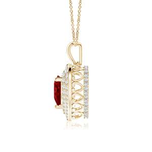 Pendentif en rubis rouge naturel de 5 mm, 0,4 carats, en forme de cœur, avec double halo de diamants, cadeau romantique pour la Saint-Valentin, bijou raffiné pour elle - Product Image 2