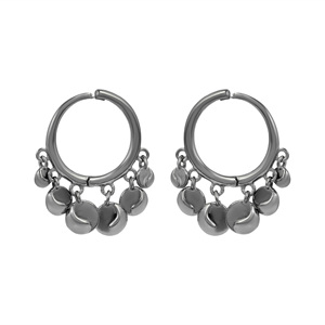 Pendientes de Aro Finos de Plata de Ley S925 con Rodio Negro y Dijes, Estilo Bohemio, Joyería Fina para Uso Diario, Diseño Redondo Colgante - Product Image 1