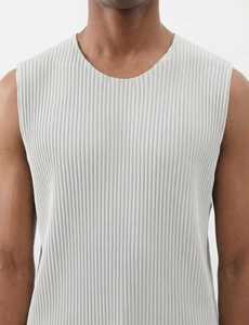 Men's O-Neck Sleeveless <b>Tank</b> <b>Top</b> Striped Polyester Breathable Knitted Hollow Out Front Logo <b>Vintage</b> Style - Product Image 5