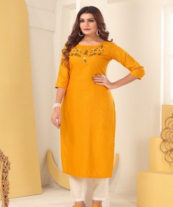Conjunto de Kurti de Seda Bordada Premium para Mujer, Ropa Tradicional Elegante, Colección Boutique, Atuendo Especial para Festivales 85092 amarillo - Product Image 1