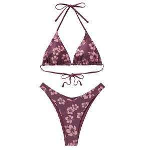 Women Backless Halter Triangle Bra Removable Padded Bikini Set Two Piece Stretch Thong Bottoms Spandex/Nylon Swimwear - Product Image 3