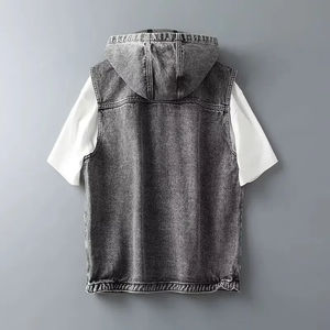 Chaleco vaquero para hombre con cuello, transpirable, con botones y cremallera, estilo vintage, para motociclista, informal, de algodón, sin mangas, tipo chaqueta vaquera - Product Image 4