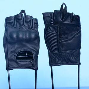 Gants de moto en cuir sans doigts pour homme avec protection rigide des articulations, respirants, demi-doigts, équipement de moto pour homme - Product Image 6