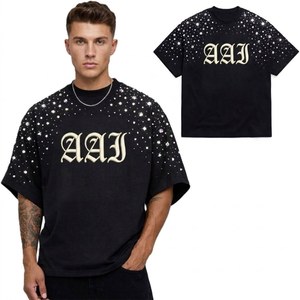 Camiseta de Hombre con Hombros Caídos y Pedrería, Estilo Moderno, de Gran Calidad, 100% Algodón, Cuello Redondo, Informal, Marca Privada - Product Image 1