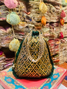 Custom Made High Quality Bridal Wedding Handcarry Potli <b>Purse</b> Bags Embroidery Stones Works Fancy Stylish Drawstring Gift Bag - Product Image 3