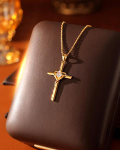 <b>Sterling</b> <b>Silver</b> Gold Plated <b>Cross</b> Heart Christian Charms Pendant with Moissanite Unisex Everyday Wear Religious Jewelry pendant - Product Image 5
