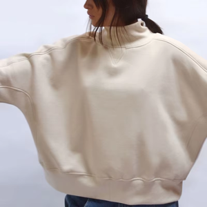 Sudadera de cuello redondo de manga larga extragrande para mujer, de tejido grueso de lana, bordada, de invierno, de fabricante personalizado - Product Image 5
