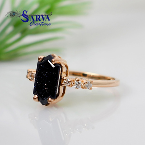 Lab Created Blue Sand <b>Stone</b> <b>Ring</b> Rose Gold Plated 925 Sterling <b>Silver</b> Hexagon Gemstone Moissanite Vintage Statement Jewelry - Product Image 4