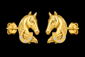 Gold Plated Horse Head Fine Stud 925 Sterling Silver Earrings Diamond CZ Animal Jewelry <b>Gift</b> for Women - Product Image 5