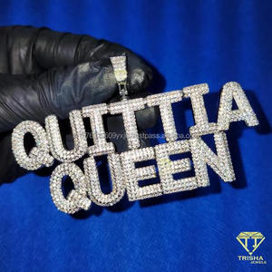 Pendentif personnalisé « Quittia Queen » serti de diamants Moissanite, collier Hip Hop, bijoux - Product Image 1