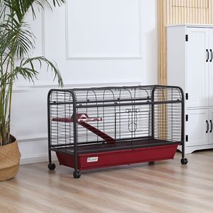 Cage pour petits animaux de 41 pouces avec plateforme à roulettes, rampe et maisonnette pour lapins et furets, y compris une mangeoire - Product Image 1