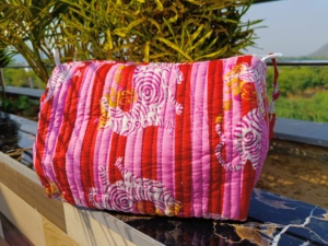 Block Printed Eco-Friendly Zipper Cosmetic Pouch <b>Makeup</b> Organizer Waterproof Multi <b>Compartment</b> for Case Cotton Quilted - Product Image 6