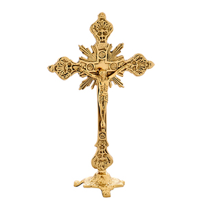 Crucifix en laiton de la Sainte Famille |   Croix d'autel décorative sur pied pour église – DOUBLE VEE EXPORTS - Product Image 1
