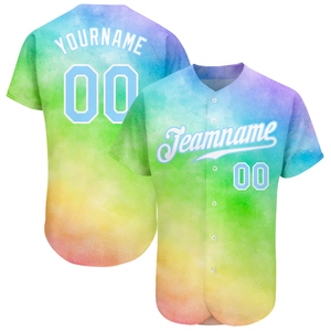 Wholesale Best Selling OMMIZ INDUSTRY Custom Tie Dye <b>Light</b> Blue-White 3D <b>Rainbow</b> Authentic Baseball Jersey - Product Image 1