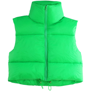 Dernier modèle de gilet matelassé pour femme à col montant, couleur unie, fermeture éclair, coupe courte, vêtement d'extérieur décontracté, coupe-vent, imperméable, avec fourrure - Product Image 2
