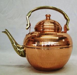 Bouilloire à thé en cuivre pur, faite à la main, vintage, avec poignée en bois, théière traditionnelle en cuivre pour le thé, le café, la cuisine - Product Image 5