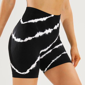Shorts Deportivos de Cintura Alta para Mujer, Estampados, Rosa y Negro, Tie Dye, Ajuste Deportivo, Transpirables, Tejido de Punto, Spandex, Poliéster, Ropa Deportiva - Product Image 2