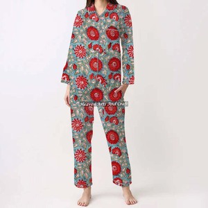Conjunto de Pijama de Algodón 100% para Mujer, Ropa de Dormir Suave para el Hogar, Conjunto de Pijama de Primavera/Verano con Estampado Floral/Personajes/Letras/Estampado/Vacaciones/Árbol PJ121 - Product Image 4