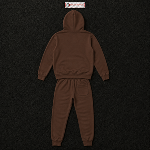 Conjunto de chándal con sudadera con capucha oversize marrón para hombre y mujer, sudadera lisa y pantalones de chándal de pierna ancha, ropa casual urbana al por mayor - Product Image 6