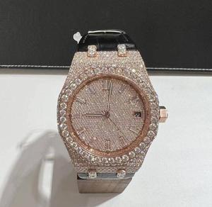Nouvelle arrivée, montre-bracelet en cuir avec diamants Moissanite VVS originaux, design luxueux en acier inoxydable, bijoux à la mode - Product Image 1