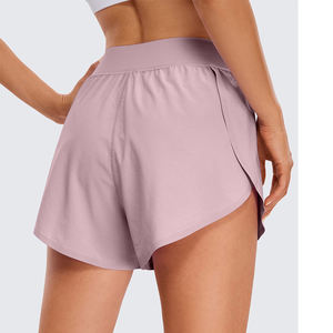Women Flat Waistband Athletic Shorts Loose Fit Curved Hem Workout Fitness Training Shorts - Product Image 5
