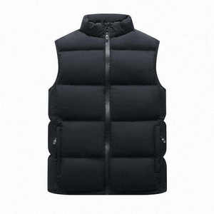 Gilet matelassé noir pour homme, col montant, fermeture éclair, coupe-vent, vêtement d'extérieur décontracté pour l'hiver avec poches - Product Image 1