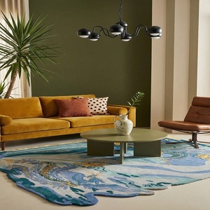 Tapis épais moderne en laine/Tencel à poils longs bleu doux, tufté à la main, avec propriétés anti-taches et anti-chute de poils - Product Image 1