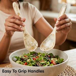 Marbled Resin Salad Server <b>Set</b> – Spoon & Fork Modern Kitchen Utensils - Product Image 4