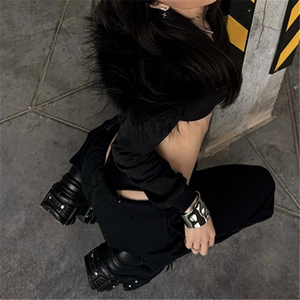 Veste d'hiver pour femme style punk en fausse fourrure avec col en fourrure de renard amovible, fermeture éclair sur toute la longueur des manches, vêtement d'extérieur chaud - Product Image 2