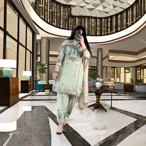 Elegant Modern Chinnon Silk Embroidered <b>Kurti</b> with Dhoti Salwar & Dupatta Set for Women-Wedding & Diwali - Product Image 1