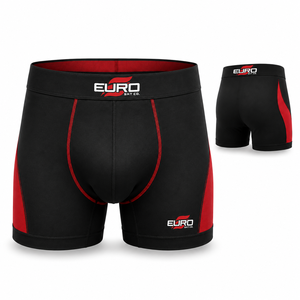 Mens Sports <b>Boxer</b> Brief Yoga Leggings Mid Waist Solid Seamless Black Red Contrast Waistband Athletic Underwear - Product Image 3