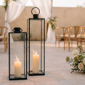 Wholesale Elegant Black Metal Framed Tempered Glass <b>Tall</b> Candle <b>Lanterns</b> for Home & Weddings Decoration - Product Image 1