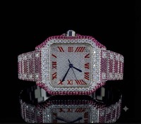 Montre rectangulaire pour femme Hip Hop avec diamants et rubis, mouvement à quartz analogique, bracelet en acier inoxydable, cadran de 30 mm