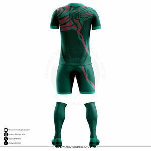 Mawra Ensemble de maillot de football pour hommes, vert rose, géométrique, sublimé, évacuant l'humidité, coupe athlétique, kit de football à manches courtes pour adultes - Product Image 6