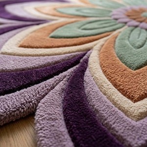 Luxury Floral Mandala Area Rug Purple Lavender Sage Peach Flower Shaped Modern Hand Tufted Living Room Bedroom Decorative Carpet - Product Image 2