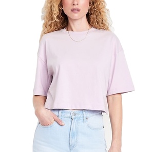 เสื้อครอปท็อปผู้หญิงแบบเรียบง่าย เสื้อยืดโอเวอร์ไซส์สำหรับฤดูร้อน เสื้อยืดพิมพ์ลายพัฟฟ์ ผ้าฝ้าย 100% เสื้อครอปท็อปผู้หญิง - Product Image 1
