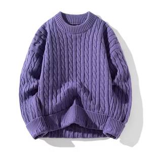 Men <b>Cable</b> <b>Knit</b> Pullover <b>Sweater</b> Ribbed Crew Neck Thick Long Sleeve Knitwear for Winter - Product Image 1