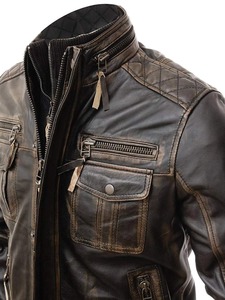Mens Distressed Brown Leather <b>Biker</b> <b>Jacket</b> Vintage Cafe Racer Motorcycle Riding <b>Jacket</b> - Product Image 4