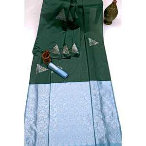 SAREE DE SEDA SUAVE BANARASI CON BLUSA PARTY WEAR VERDE - Product Image 1