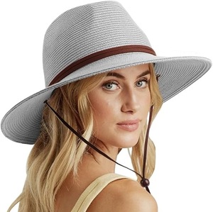 Chapeau Panama respirant personnalisé avec logo, couleur rose unie, grand chapeau Fedora de cowgirl en paille, ajustable, décontracté, pour le cyclisme, la randonnée, style jazz - Product Image 4
