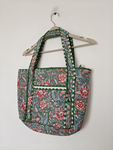 Shree Balajee Garments Floral Pattern Beach Tote Shopping <b>Bag</b> with Double Handles and Zipper Closure <b>Medium</b> <b>Size</b> - Product Image 1