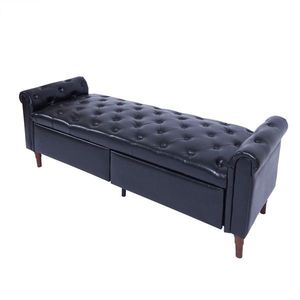 Multifunctional <b>Storage</b> Sofa <b>Stool</b> with PU Leather Armrests Black Color - Product Image 3