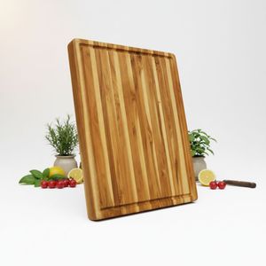 Planche à découper de cuisine en teck, planche à découper en bois durable, écologique, sans danger pour les aliments, bloc de boucher, 2,0 cm d'épaisseur, rectangulaire, passe au lave-vaisselle - Product Image 4