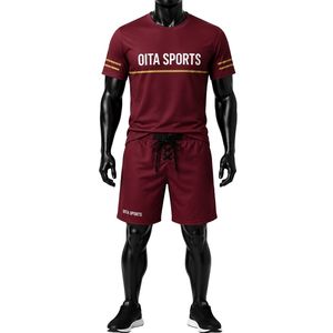 Ensemble de vêtements de sport pour hommes, couleur bordeaux, en polyester, maillot et short de hockey, uniforme d'équipe, vêtements d'entraînement athlétique, tenue de match - Product Image 1