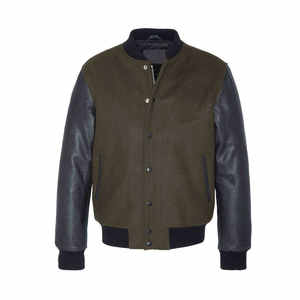 Veste universitaire d'hiver personnalisée avec logo, manches en cuir, broderie noire, pour couple, style baseball, veste Letterman pour homme avec lettres sur le devant - Product Image 6