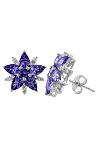 Pendientes de Diamante y Tanzanita en Plata de Ley 92.5 KLST-30834 - Product Image 3