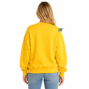 Sweat-shirt jaune oversize à col montant avec logo personnalisé brodé à l'avant, motif Gingham, en molleton de coton écologique, pour l'hiver et l'automne, vente en gros - Product Image 3