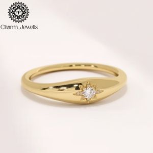 แหวนหมั้นทรงดาวประดับเพชรโมอิสซาไนต์ทองคำแท้ 18K จาก Charm_Jewells ทรงกลมเจียระไนแบบบริลเลียนท์ ตัวเรือนแบบหนามเตย สไตล์คลาสสิกสำหรับผู้หญิง - Product Image 5